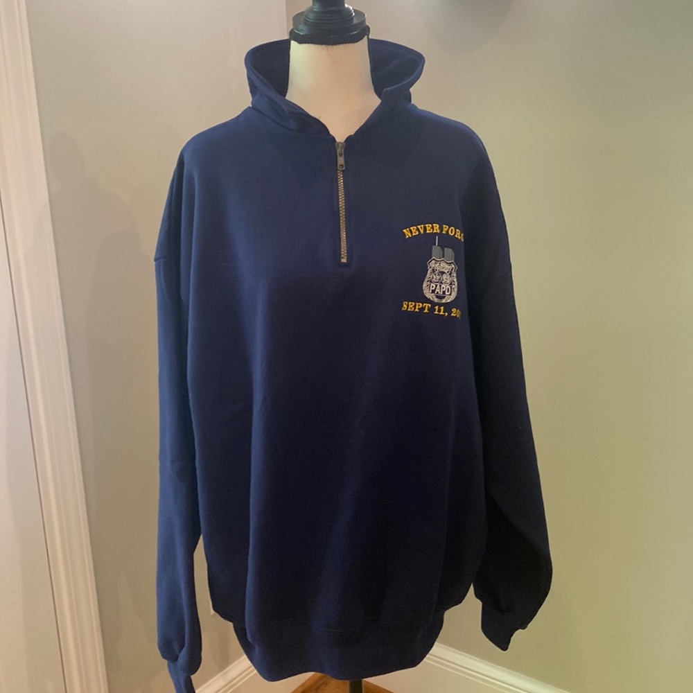 Unisex oversized boxy 911 twin towers NYC 3/4 zip sweatshirt police embroidered